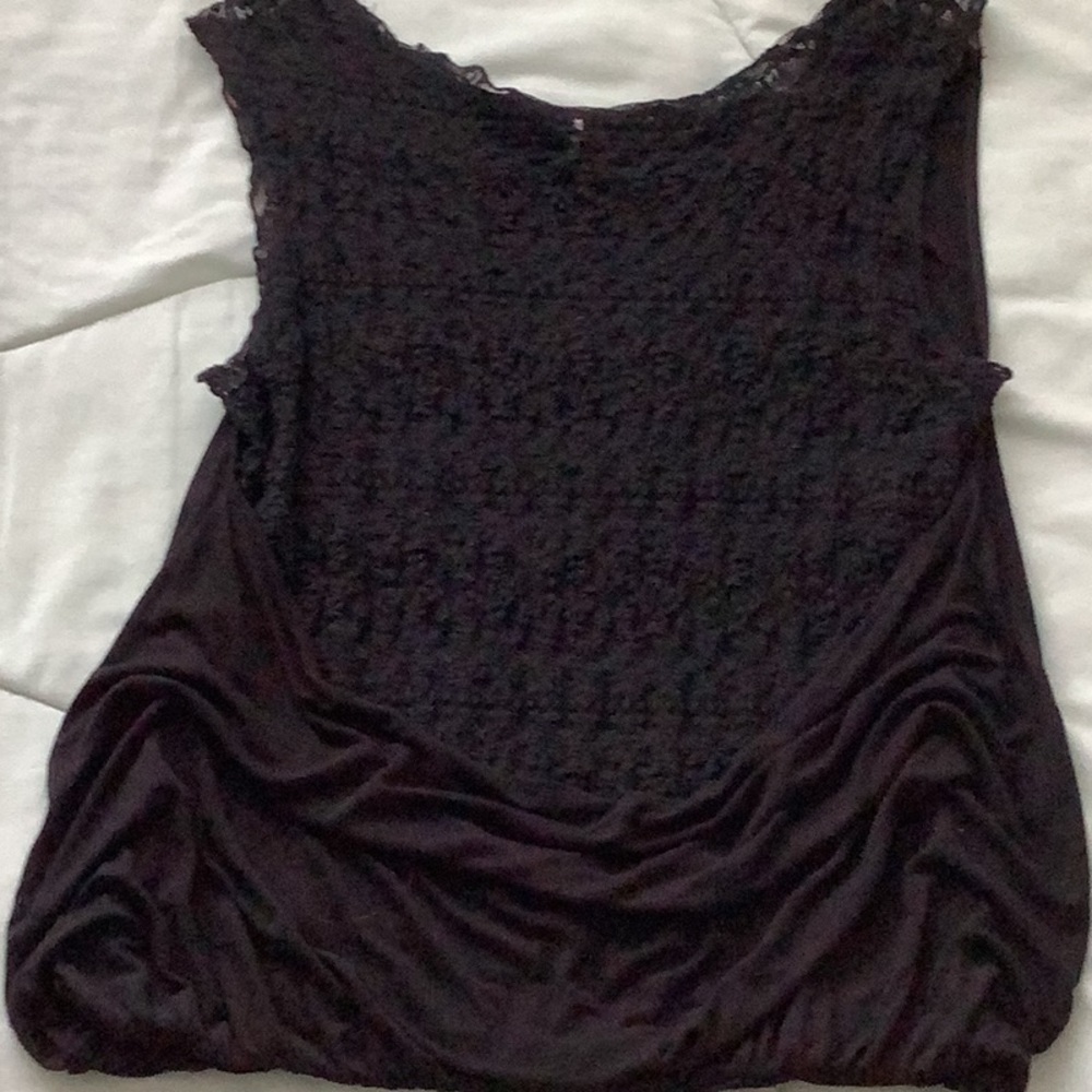 Free People Free Flowing Black Jersey Knit Blouson Tank with Open Lace Back - Picture 8 of 11